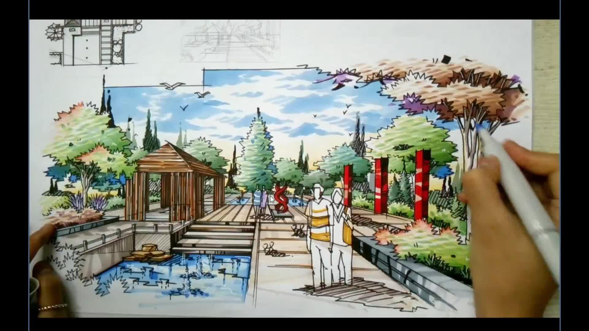 园林设计中的马克笔上色技法 植物的层次与生态表达